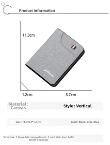 Portefeuille vertical en toile pour hommes 11,3x8,7x1,2cm avec 5 fentes pour cartes et billet