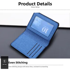Détail intérieur d'un portefeuille en toile bleue avec fentes et coutures précises