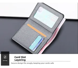 Détails intérieurs d'un portefeuille gris en toile pour homme avec fentes pour cartes