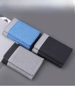 Short tri-fold canvas wallets for men in contrasting colors and durable denim texture