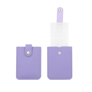 Violetter Leder-Kartenhalter mit Mehrfach-PVC-Fächern und Metalldruckknopf für Damen