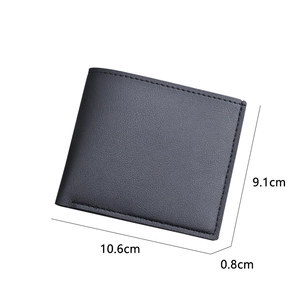 Minimalist men's bifold wallet in dark grey leather with 10.6cm by 9.1cm dimensions