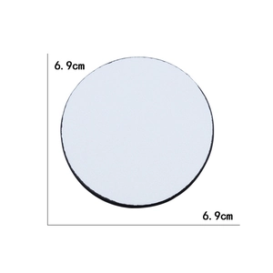 White anti-slip round car coaster with black border and 6.9cm diameter measurement