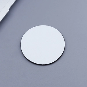 Close-up of white anti-slip heat resistant round coaster for sublimation and DIY design