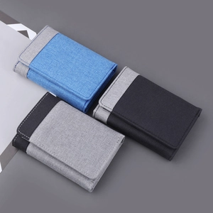 Short tri-fold canvas wallets for men in contrast colors with fine fabric texture