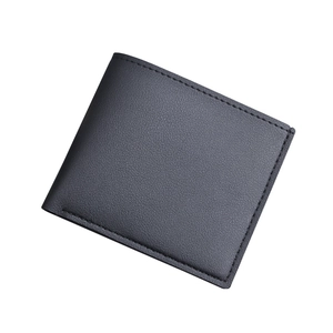 Classic men's short bifold wallet in charcoal gray with pebbled leather texture