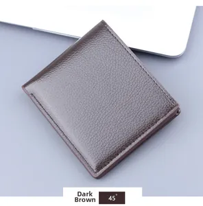 Close-up of a brown pebble grain leather wallet for men at a 45-degree angle view