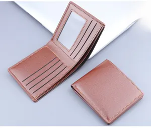 Brown bifold wallet for men featuring classic lychee pattern and multi-card slot design