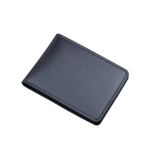 Porte-cartes pour hommes en cuir noir avec texture litchi et coutures renforcées
