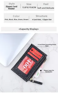 Vue détaillée du porte-cartes ultra-fin noir à texture crocodile avec dimensions et 4 fentes