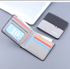 Detail view of canvas bifold wallet interior showing multiple card slots and currency section