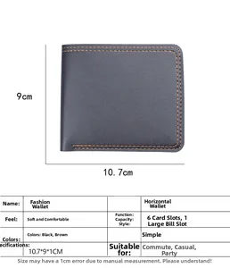 Portafoglio corto in pelle 10,7x9x1cm con sei scomparti per carte e uno per banconote