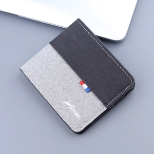 Men's Canvas Bi-fold Wallet Contrast Color Block Fabric Short Purse Lightweight Multi-slot Credit Card Holder Pocket Wallet