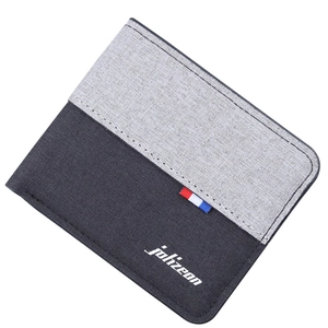 Two-tone bifold canvas wallet for men in grey fabric with a woven texture and logo