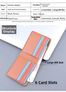 Macro view of short brown leather wallet with six card slots and one cash pocket