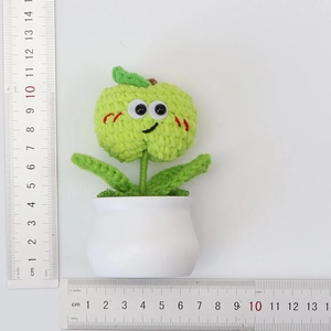 Handmade crochet green apple plant in pot measuring 11.5cm height and 7cm width