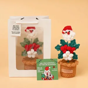 Decorazione Floreale Di Natale Lavorata A Maglia Uncinetto Babbo Natale Pianta In Vaso Filato Borsa Regalo Biglietto
