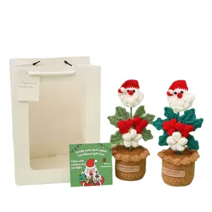 Piante di Babbo Natale all'uncinetto fatte a mano con sacchetto regalo e biglietto