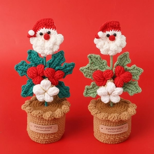 Santa Claus Potted Plant Handmade Crochet Yarn Knitted Christmas Desktop Decor Festive Home Ornament Holiday Gift