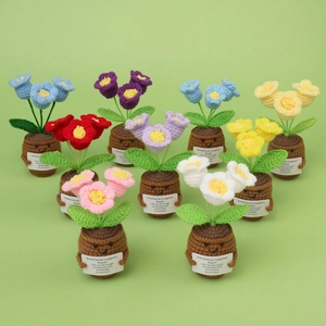 Handmade Crochet Potted Plant Emotional Support Flower With Positive Quote Card Cute Smile Face Tabletop Ornament Desk Decor Gift