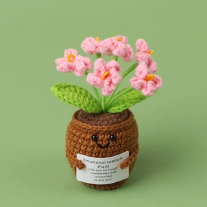 Handmade crochet lily of the valley plant with emotional support card and cute smile pot