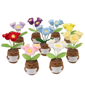 Handmade crochet Lily of the Valley potted plants in various colors with support cards
