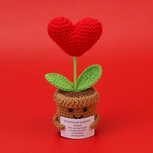 Handmade crochet emotional support heart plant in a pot with encouragement card