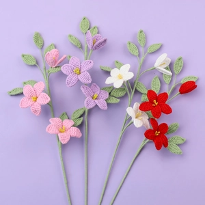 Handgefertigt Gehäkelt Jasmin Künstliche Blumenstrauß Gestrickte Wollblumen Stiel Für Haus Deko Hochzeit Geburtstag Geschenk