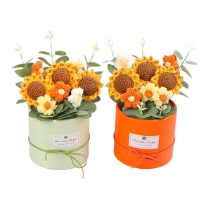 Handgefertigtes Häkel-Sonnenblumen-Topfpflanzen-Geschenkset mit gestrickten Blumen