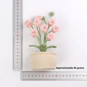 Handmade crochet lily of the valley potted flower with scale ruler height 16cm and weight 80g