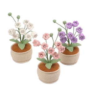 Handmade crochet lily of the valley potted flowers in white pink and purple colors