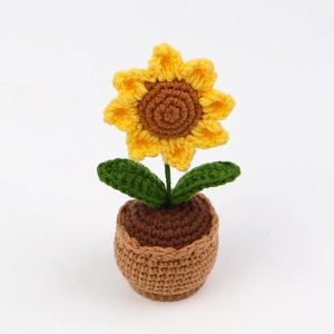 Handmade crochet sunflower potted plant desktop ornament with yellow petals
