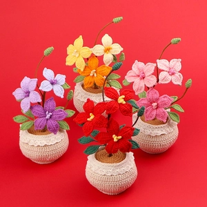 Fleur En Pot Crochetée À La Main Poinsettia Tricot De Laine Décoration Florale Artificielle Pour Bureau À Domicile Cadeau