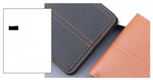 Macro view of leather wallet showing pebble grain texture and dual-tone stitching