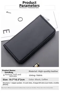 Detailed size chart and internal structure of this black leather business clutch bag