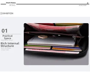 Detail view of large capacity men's clutch with multiple card slots and phone pocket