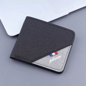 Men Bifold Wallet Slim Canvas Fabric Minimalist Card Holder Ultra Light Casual Contrast Color Fashion