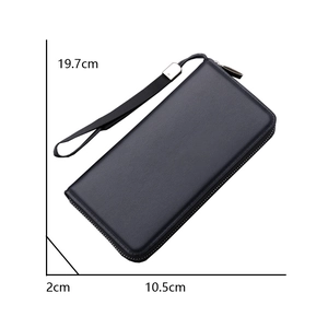 Detailed dimension guide for black leather clutch showing size 19.7cm x 10.5cm x 2cm