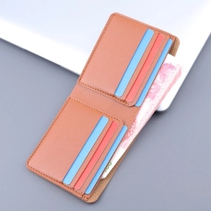 Brown soft leather bifold wallet with multiple card slots and cash compartment
