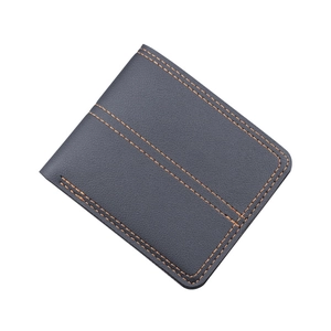 Classic men's short leather wallet with orange contrast stitching and litchi texture