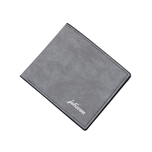 Portefeuille bifold gris pour hommes en cuir mat avec logo blanc et coutures noires