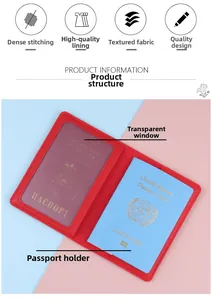 Dettaglio del porta passaporto RFID rosso con finestra ID e scomparti interni