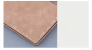 Close-up of contrast stitching on brown matte leather wallet showing durable seam detail