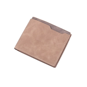 Men's bifold frosted leather short wallet with khaki contrast and card slot detail