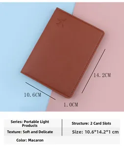 Brown travel passport holder with aircraft embossment showing 10.6x14.2x1CM dimensions