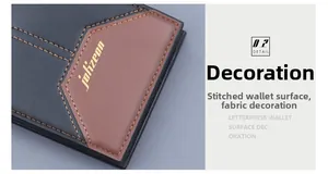 Detail of premium leather wallet showing precise orange stitching and color-block texture