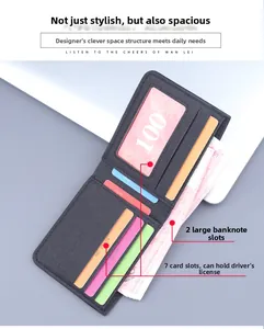 Detail view of bi-fold canvas wallet showing 2 bill slots and 7 functional card pockets
