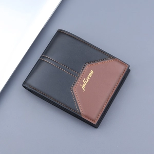 Men Bifold Wallet PU Leather Short Card Holder With Zipper Pocket Contrast Color Business Casual Ultra Light Purse