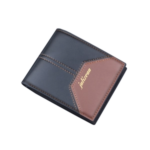 Slim men's bifold wallet with contrast brown stitching and golden brand logo
