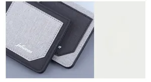 Macro detail of high-quality stitching on gray canvas slim minimalist card wallet for men